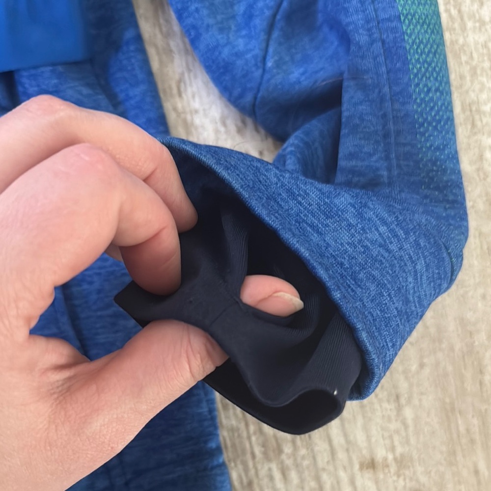 Blue and Navy blue Hooded Jacket with Green Accents - Picture 5 of 10